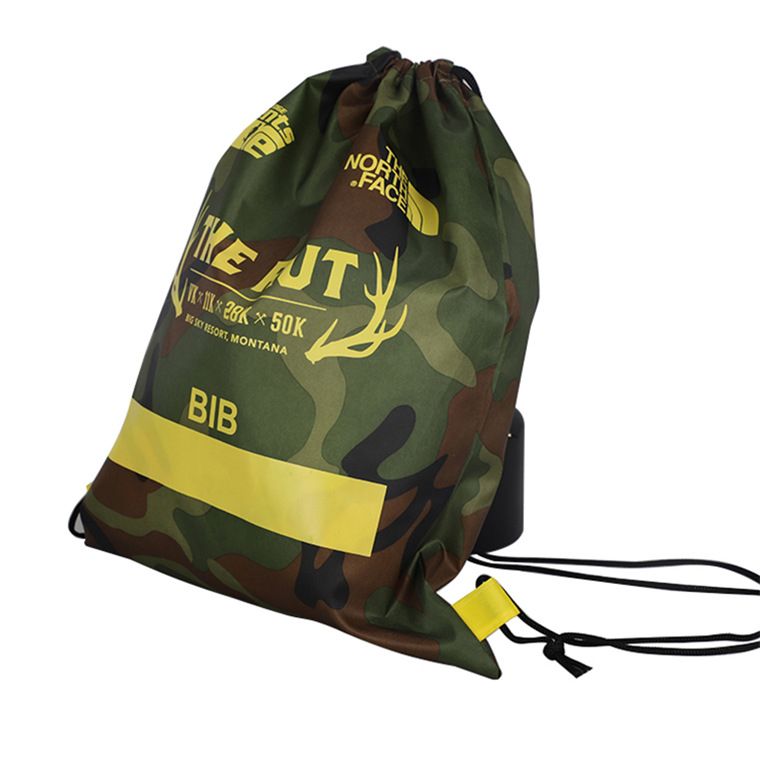 现货涤纶抽绳束口袋emoj表情logo折叠购物广告袋零售亚马逊wish