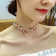 韩版浪漫复古气质玫瑰花朵刺绣项圈女颈带森系超仙甜美choker项链