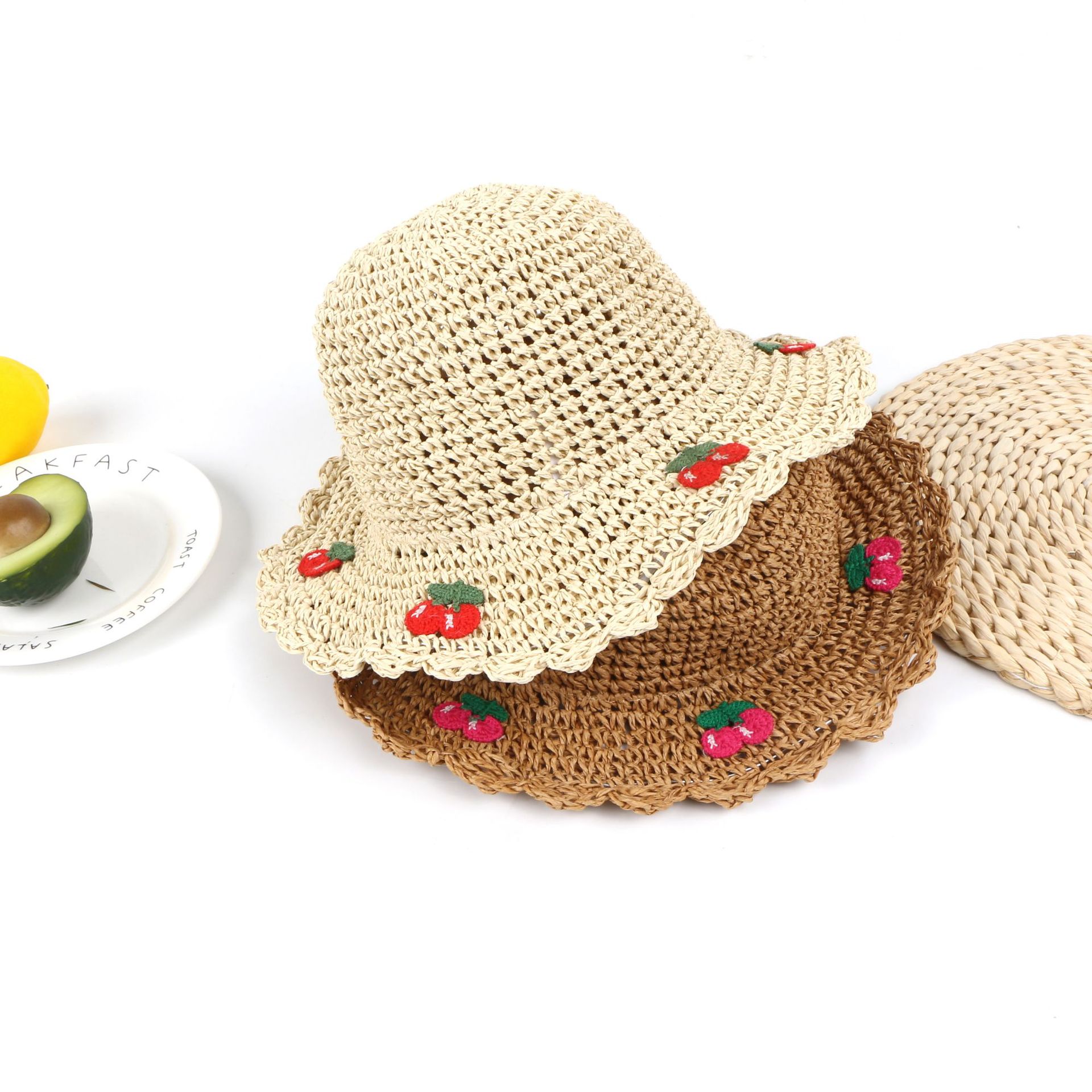 Beach Hat Flower Cherry Hat Summer Foldable Parent-child Sunscreen Korean Shade Wild Hat Nihaojewelry Wholesale display picture 5