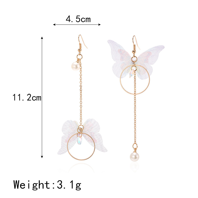 Coréen Super Fée Asymétrique Papillon Boucles D'oreilles Gland Longues Cercle Perle Zircon Boucles D'oreilles Rétro Simples Boucles D'oreilles En Gros Nihaojewelry display picture 4