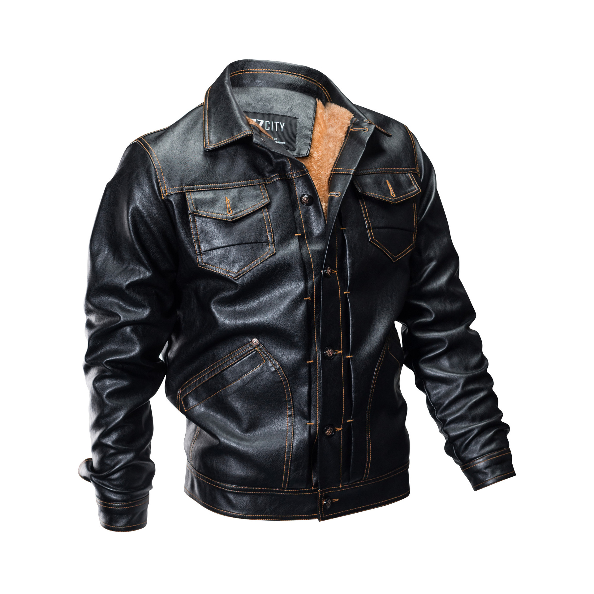Men's Leather Jacket With Velvet Lining And Multiple Pockets_voghion.com