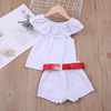Suit children’s one neck rose flower top with holes white shorts suit