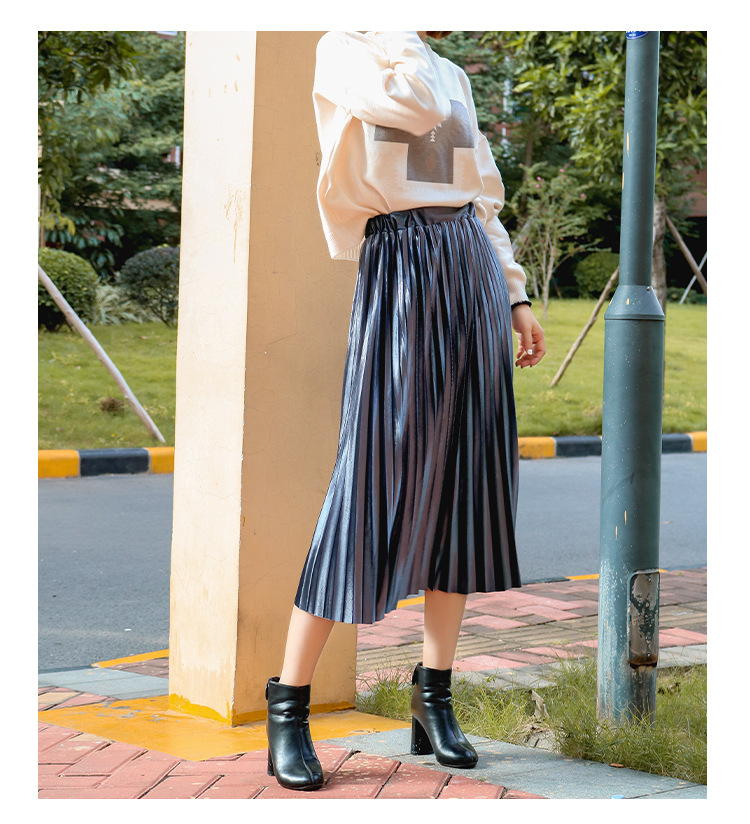 gold velvet pleated skirt NSXS35304