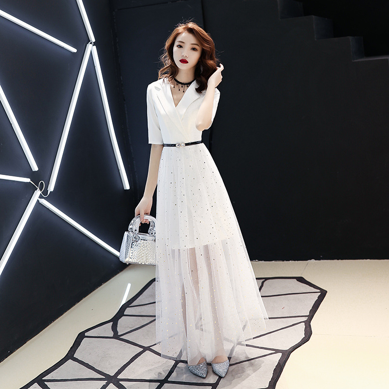 2025 New Style Banquet Party Suit-Style Dress, Slimming V-Neck Evening Gown with A-Line Waist Design