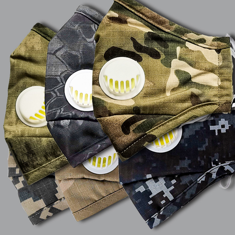 户外防尘口罩战术骑行口罩面罩KN95过滤阀迷彩口罩熔喷布三层口罩