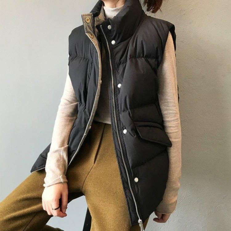 2020秋冬款条纹羽绒马甲情侣款立领马甲男女同款马甲坎肩三色蓬松