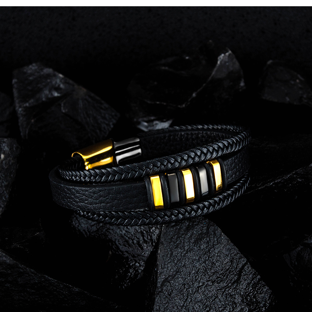 simple black gold retro woven leather braceletpicture5