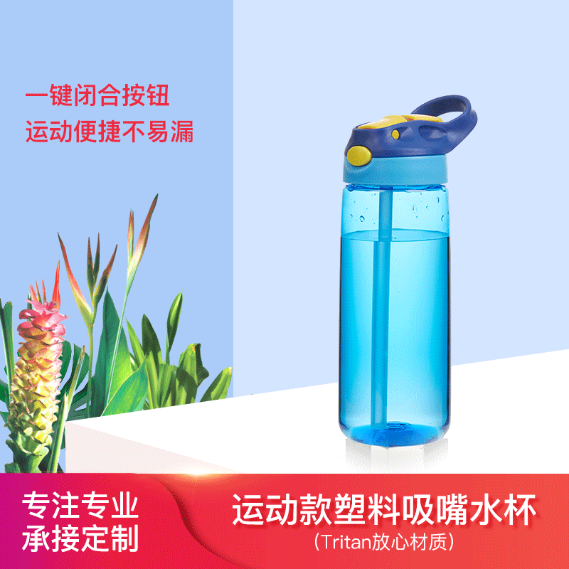 运动塑料水杯 密封抗摔便携大吸嘴吸管水瓶 大容量健身塑料水壶|ms