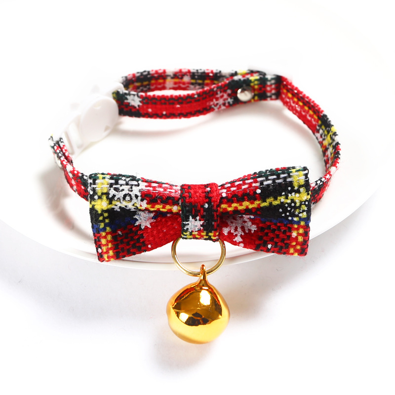 Amazon Snowflake Navidad Red Plaid ajustable pet corbata collar campana arco gatos perros collar perro