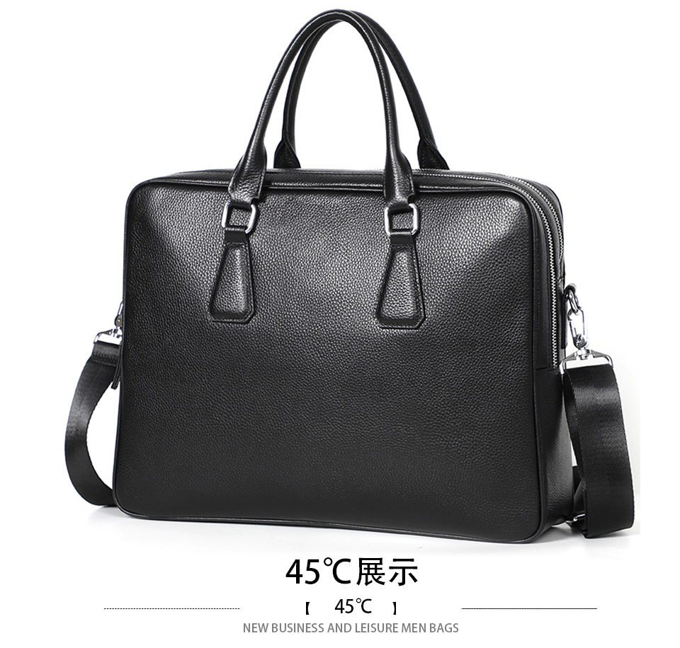 Túi xách tay nam công sở da bò lớp đầu kiểu ngang dung tích lớn 38×29,5×9 cm — Màu đen chi tiết 10