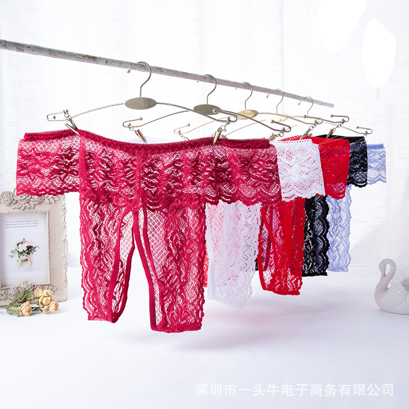 性感大开档丁字裤 女士内裤诱惑开裆情趣内衣蕾丝透明大码T裤真|ms