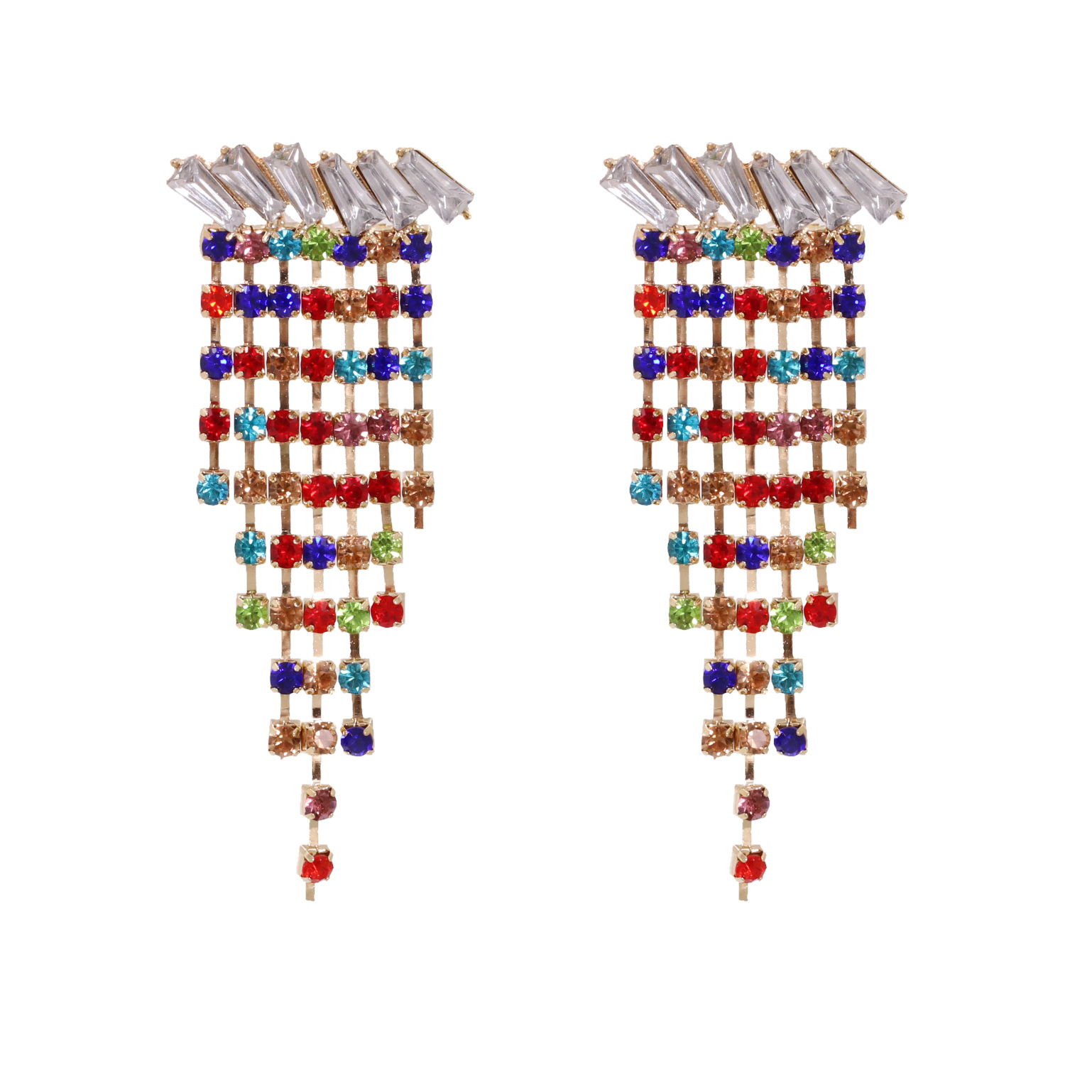 Fashion All-match Diamond-studded Tassel Collar Geometric Diamond-studded Long Alloy Stud Earrings display picture 9