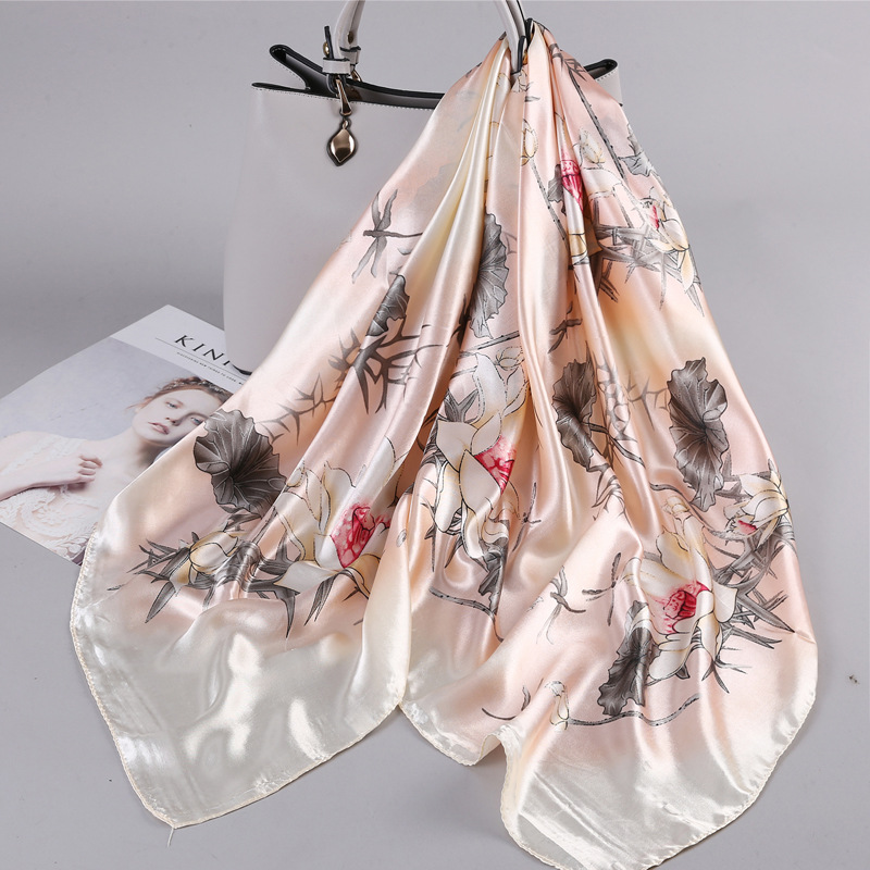 Factory direct silk satin 90 big square towel towel European and American wind painting silk scarf female shawl scarf wild autumn