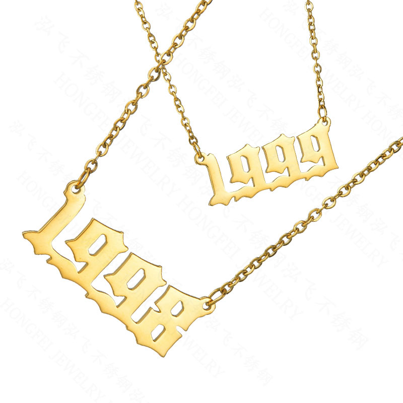 Hot Sale Simple Personality Stainless Steel Birth Year Necklace 18k Gold Birthday Digital Necklace Holiday Gift Wholesale Nihaojewelry display picture 4