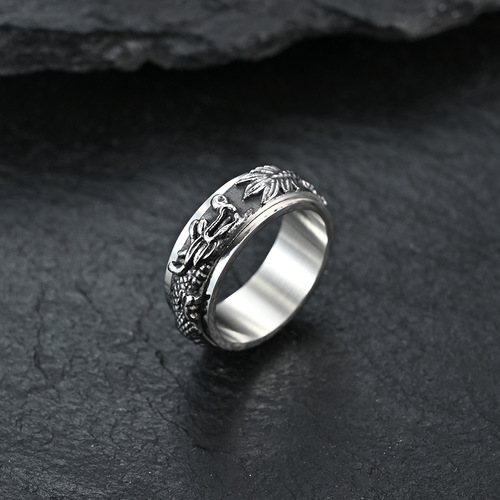 China Dragon Panlong Rotatable Stress-Relieving Ring, Majestic Dragon Rising Retro Men's Signet Ring, Factory Direct Sales