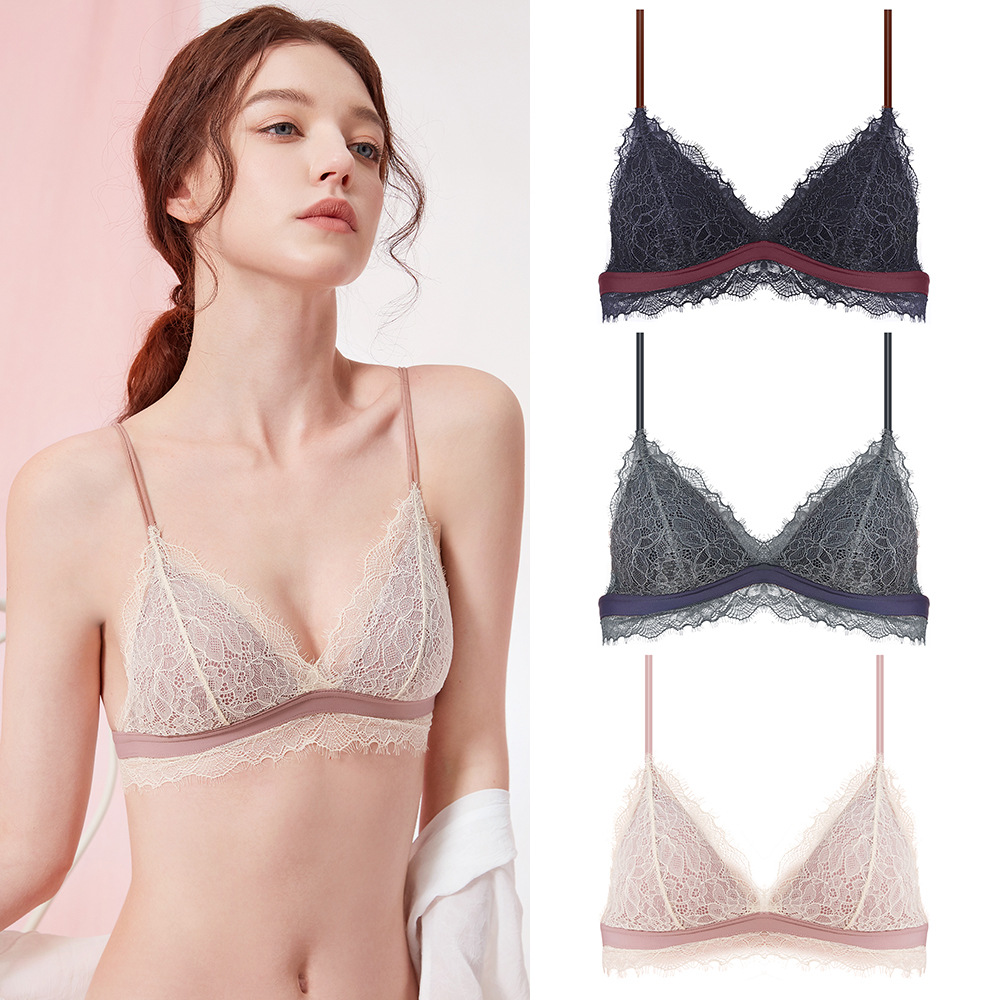 2021 new spring and summer ultra-thin bra formal underwear set ladies small breast gathered summer triangle cup bra lace