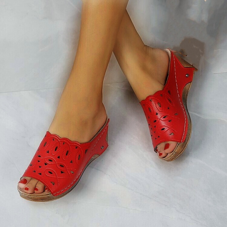 Southeast Asia Cross-border Car Stitching Fish Mouth Sandals Amazon Hollow Wedge Women's Large Size Slippers