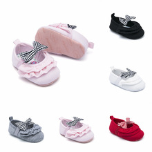 清貨5元女寶寶學步鞋 0-1歲蝴蝶結公主嬰兒軟底步前鞋