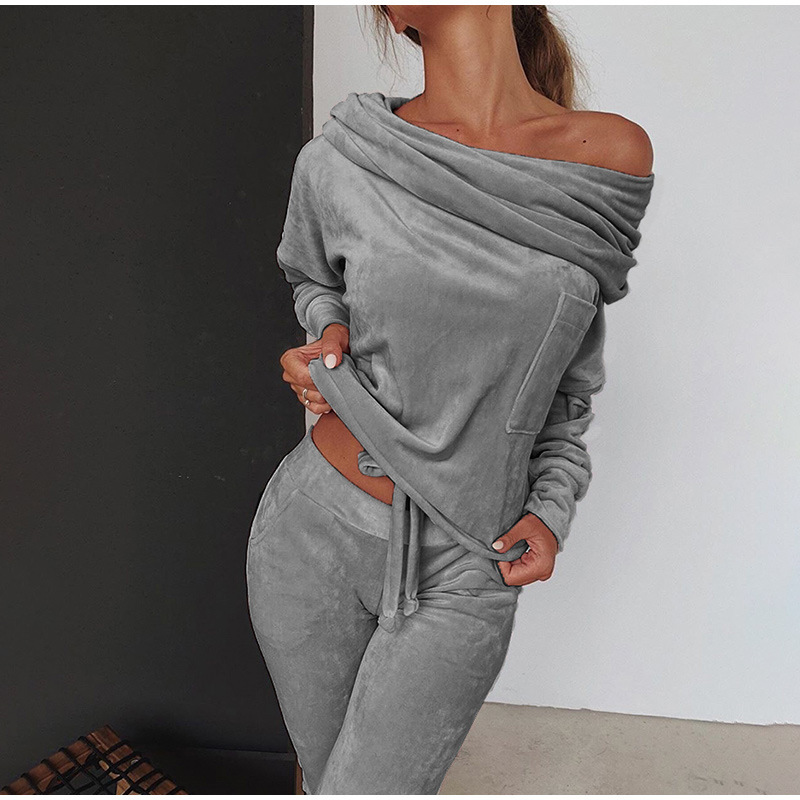 Completo pantaloni donna velluto manica lunga monospalla fiocco_voghion.com