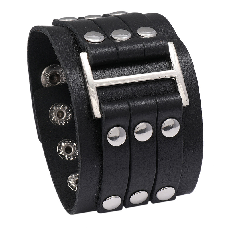 Accesorios de Venta caliente transfronterizos retro multi-capa remache pulsera de piel de vaca personalidad europea y americana estilo punk pulsera de cuero ancho de los hombres