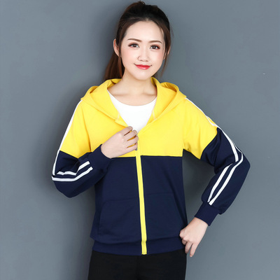 卫衣女2020春秋新款韩版长袖连帽撞色拼色外套女学生上衣STY336|ru