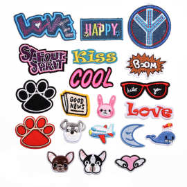 动物头像刺绣布贴电脑绣花章时尚DIY眼睛字母狗爪服饰补丁贴贴布