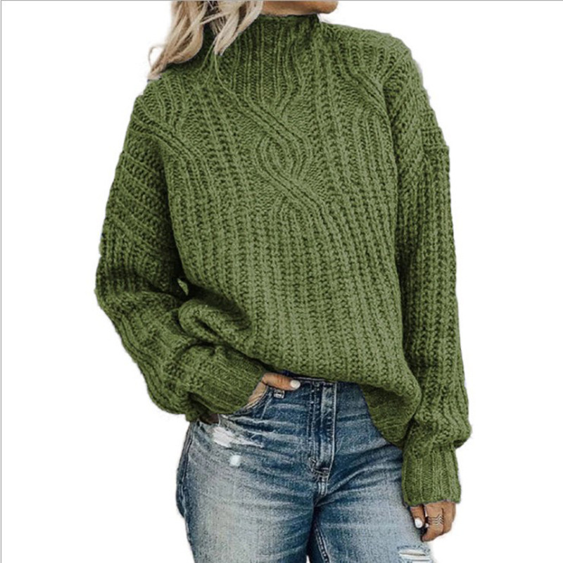 Novedades en Ropa Femenina Europea y Americana 2025, Suéter Nuevo para Mujer, Cuello Alto, Tejido Trenzado, Jersey