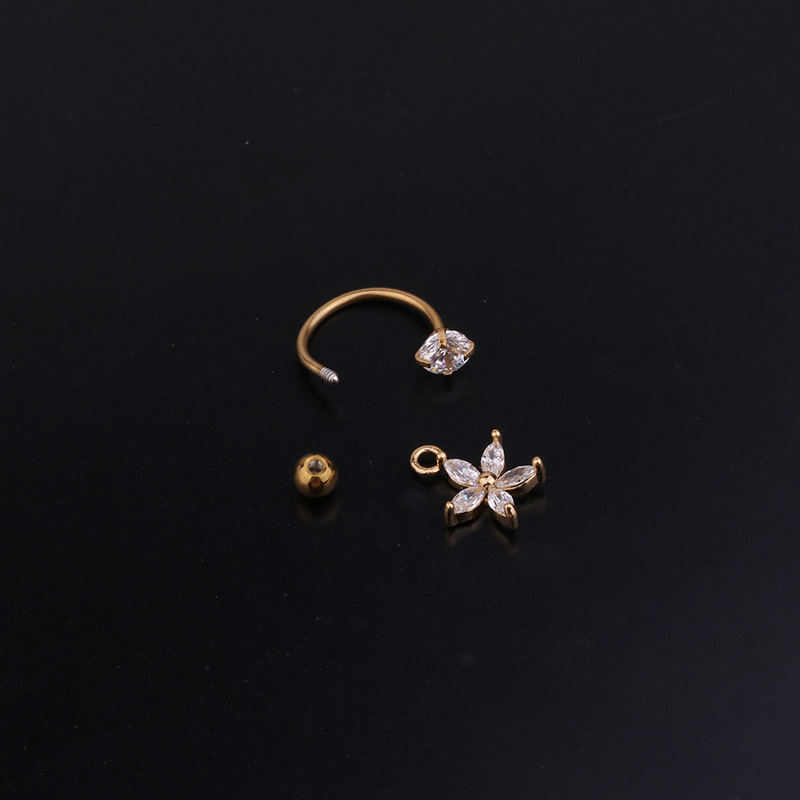 Ear Cartilage Rings & Studs Geometric 316 Stainless Steel  Copper Inlaid Zircon display picture 1
