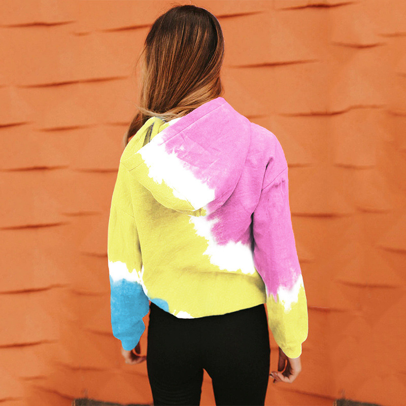 autumn and winter new tie-dye printed color-blocking hoodie long-sleeved sweater NSYF844