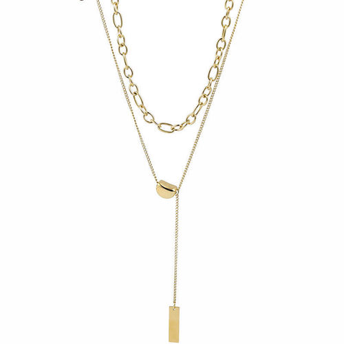Titanium steel non-fading double layer stacked lucky bean necklace women's clavicle chain 2020 new high-end sweater chain