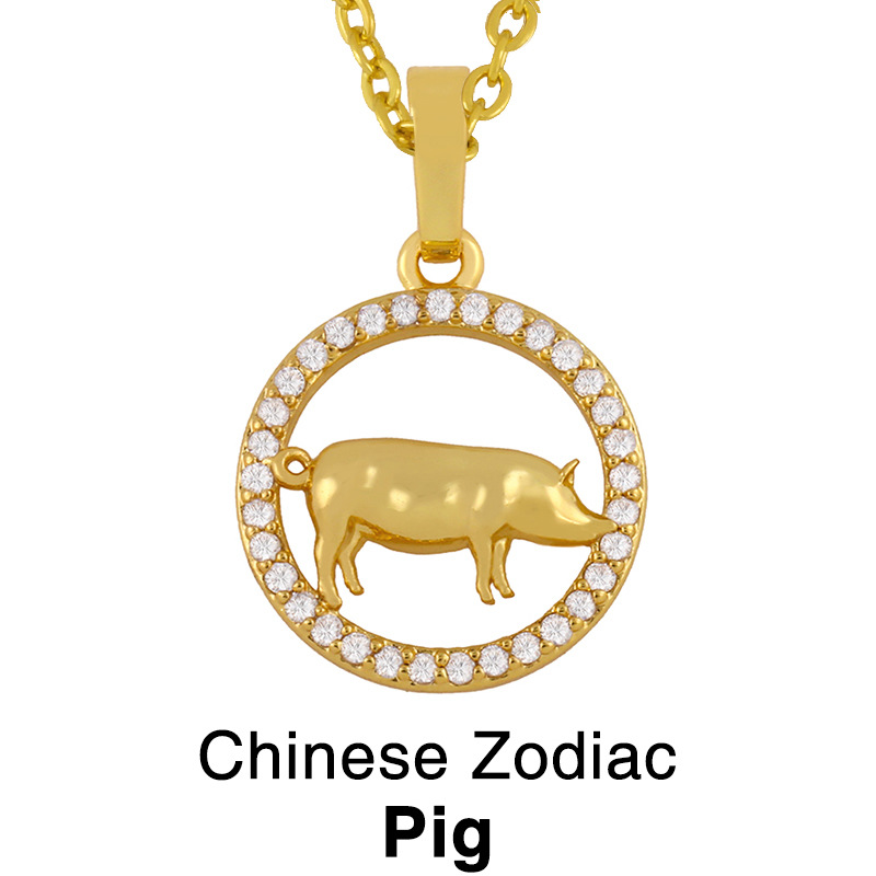 Chinese style 12 zodiac pendant simple diamond animal necklace