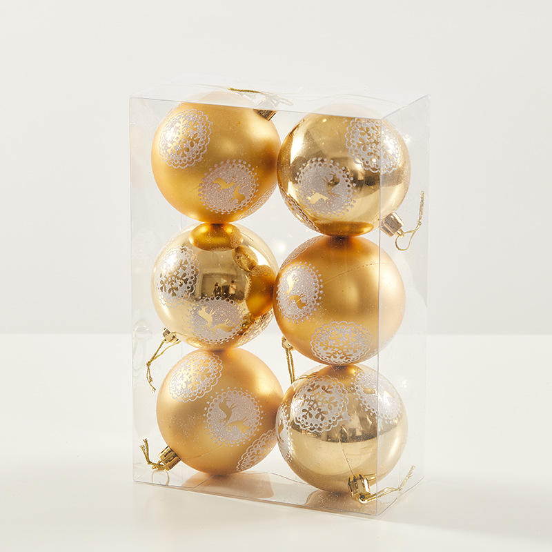 6cm 8cm bola de oro de Navidad bola pintada bola galvanizada dibujada a mano caja de regalo de decoración de Navidad colgante