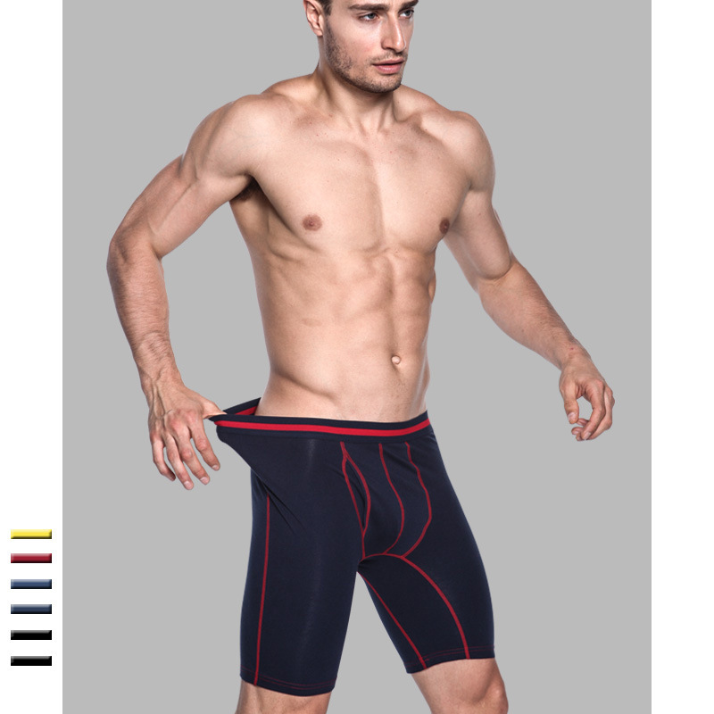 【定制】加长腿内裤男式平角裤运动骑行防磨四角裤高弹性纯棉底裤|ru