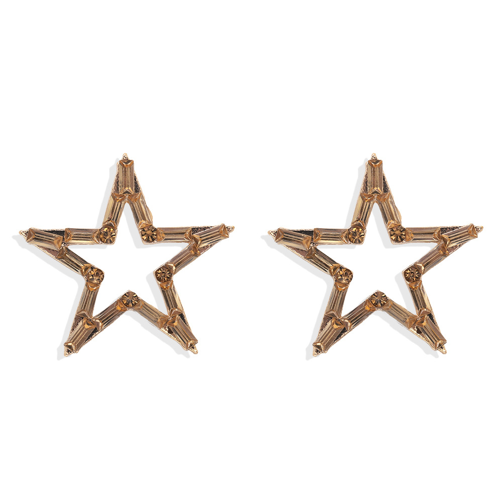 High-end Temperament Flash Diamond Five-pointed Star Hollow Earrings Personality Exaggerated Earrings Wholesale Nihaojewelry display picture 18