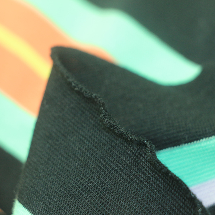 时尚女装T恤面料针织纬编棉氨纶弹力大循环色织彩条1x1螺纹罗纹布