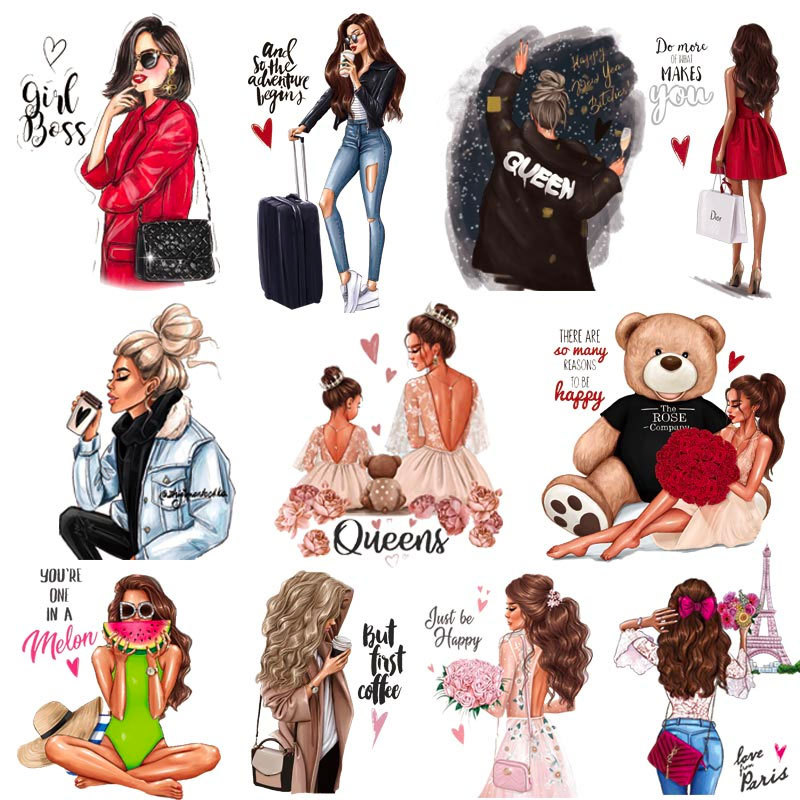 亚马逊专供热转印定制潮图美女烫画服饰箱包印花烫图柯式烫画现货