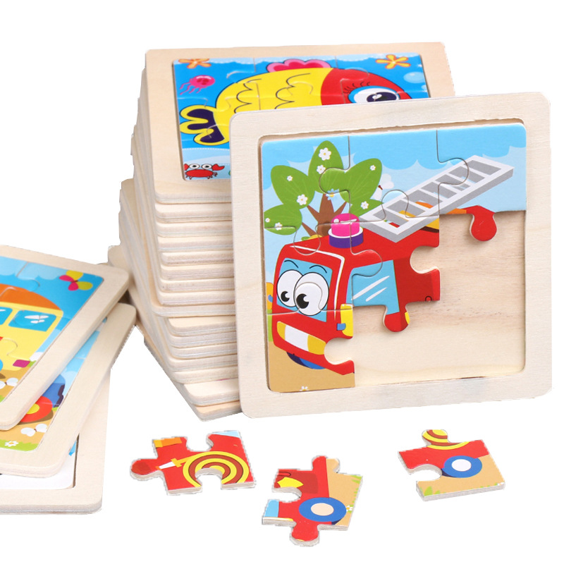 9片木制儿童拼图玩具幼儿早教益智卡通动物交通工具认知拼板批发