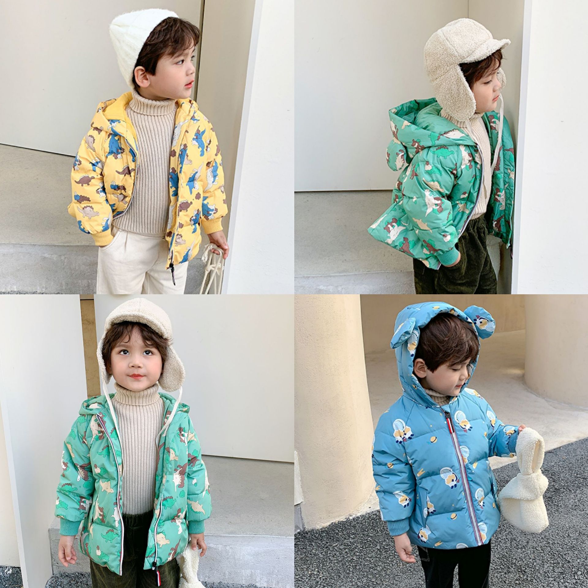 童羽絨服印花耳朵中小童裝男女寶寶加厚外套實體貨源分銷代發
