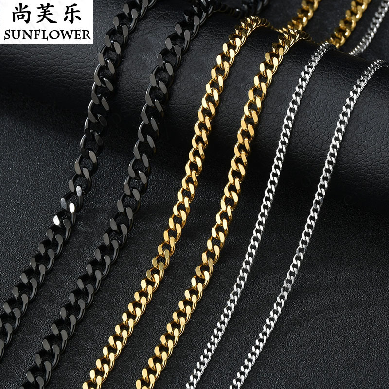 European And American Trend New Stainless Steel Necklace 18k Gold Vacuum Electroplating Two-sided Grinding Cuban Chain Men's Spot Wholesale