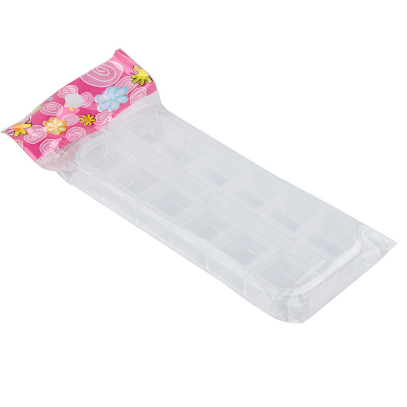 Fábrica directa clavo seco flor joyería caja cubierta 12 rejilla larga diamante caja clavo taladro sub-embalaje caja vacía transparente