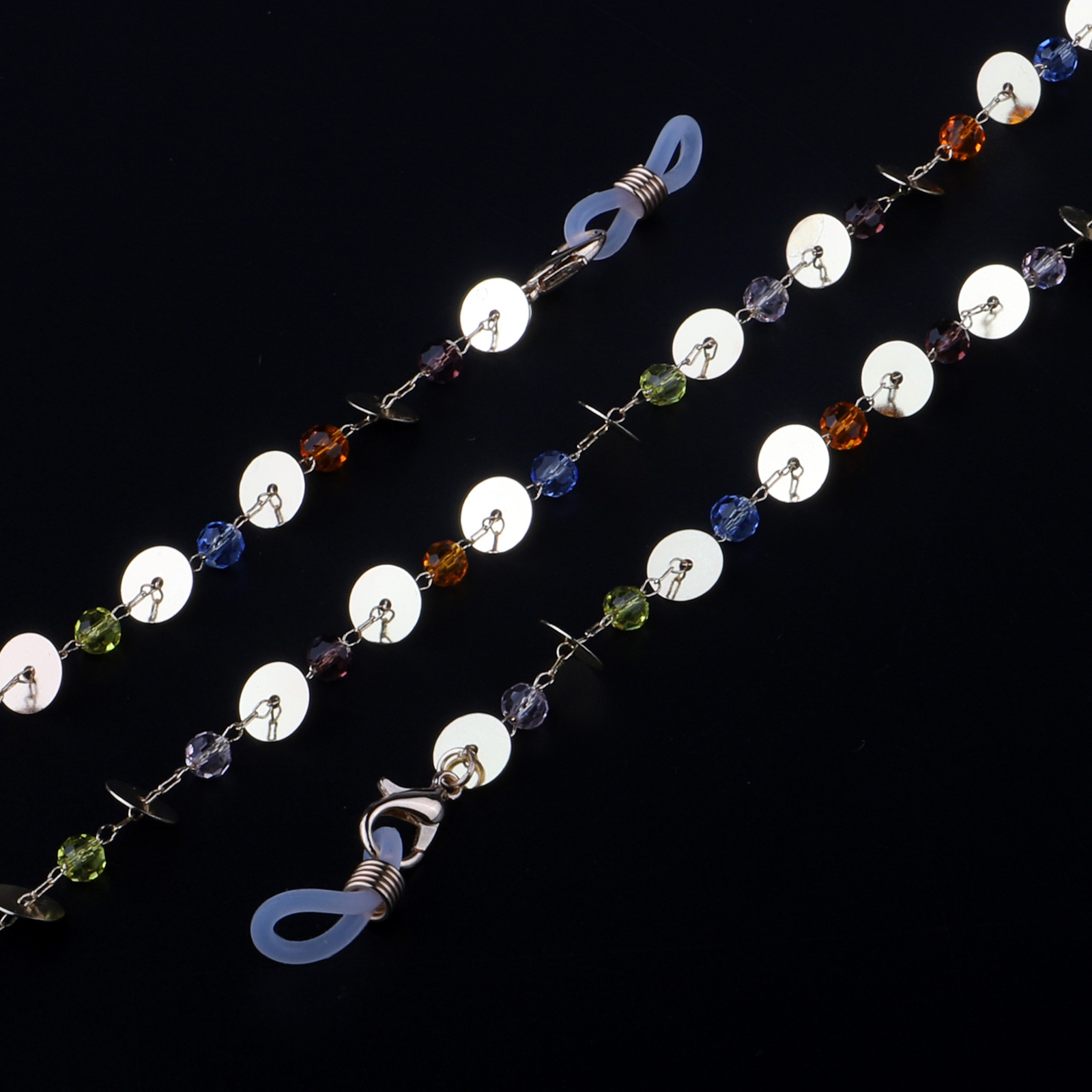 25g Weight Metal Material Gold, Silver Color Glasses Chain Colorful Crystal Handmade Glasses Chain Reading Glasses Anti-lost Chain 1