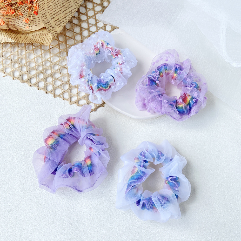 Korean Hair Scrunchies Rainbow Net Yarn Hair Scrunchies Hair Rope Head Rope Cute Girl Wholesale Nihaojewelry display picture 3