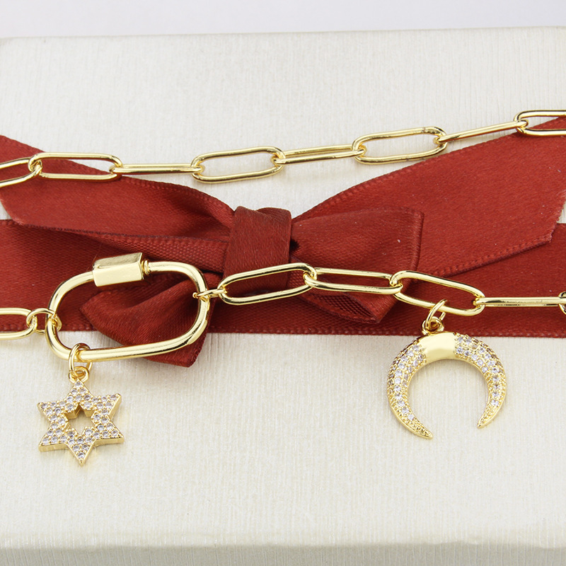 fashion  diamond-studded star moon necklace