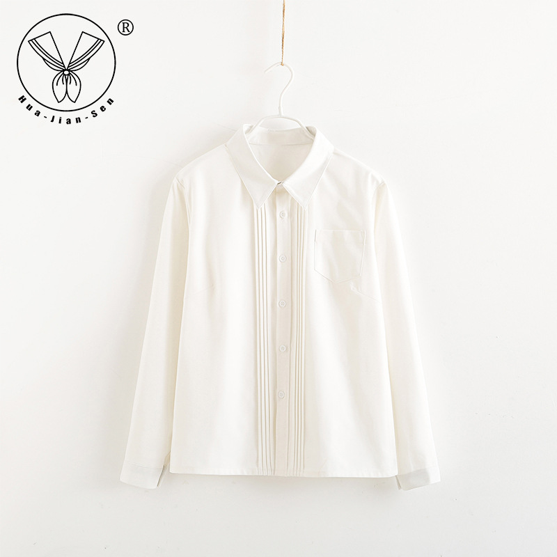 [JK Shirt] Autumn Accordion Pleated JK Uniform White Top, Long and Short Sleeve Sailor Suit School Uniform Female Student Academy Style