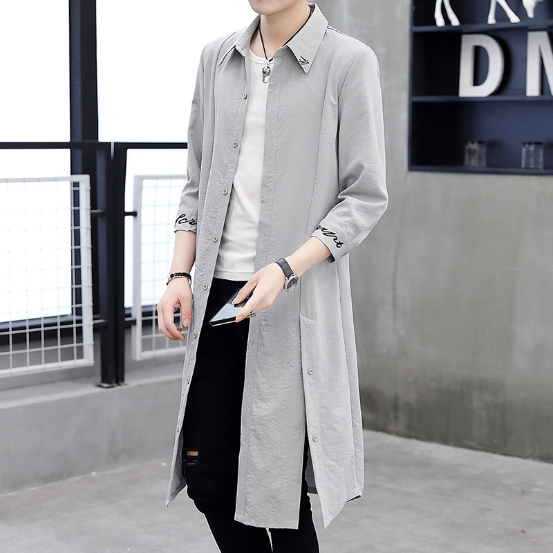 Dropshipping New Summer Clothing Men's Windbreaker Handsome Extended Over-The-Knee Outwear Sun Protection Clothing Mid-Sleeve Outwear Cloak Dropshipping New Summer Clothing Men's Windbreaker Handsome Extended Over-The-Knee Outwear Sun Protection Clothing Mid-Sleeve Outwear Cloak