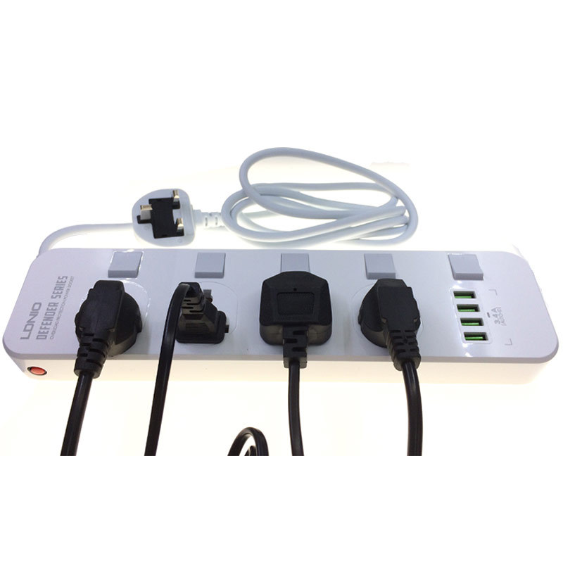 LDNIO Force De No SC4408 Independent Switch Power Strip with Global Universal Socket, 4 USB Charging Outlets
