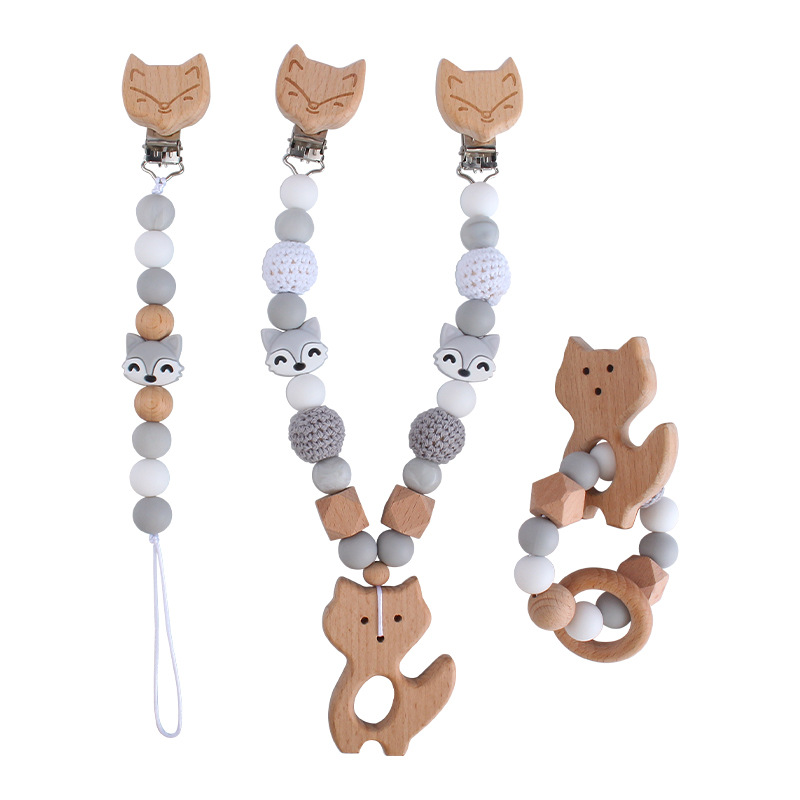 Bebé de dibujos animados Beech Fox estrella de cinco puntas cuentas de silicona chupete cadena pulsera juguete mordedor cochecito joyería colgante