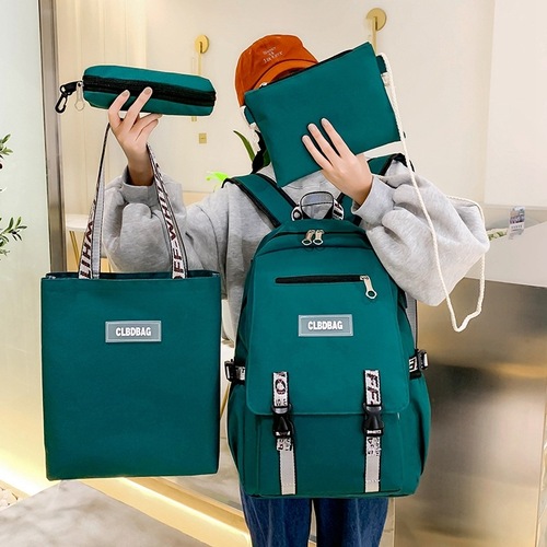 2024 New College Style Letter Oxford Cloth Four-Piece Set Double Shoulder Bag Korean Version Leisure Women Middle/College Student School Bag