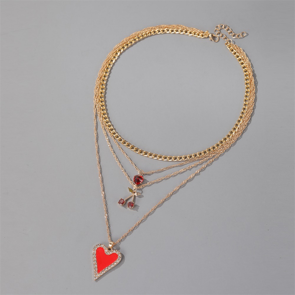 Long-style Cherry Sweater Chain 4-layer Love Necklace Bohemia Love Multilayer Necklace display picture 8