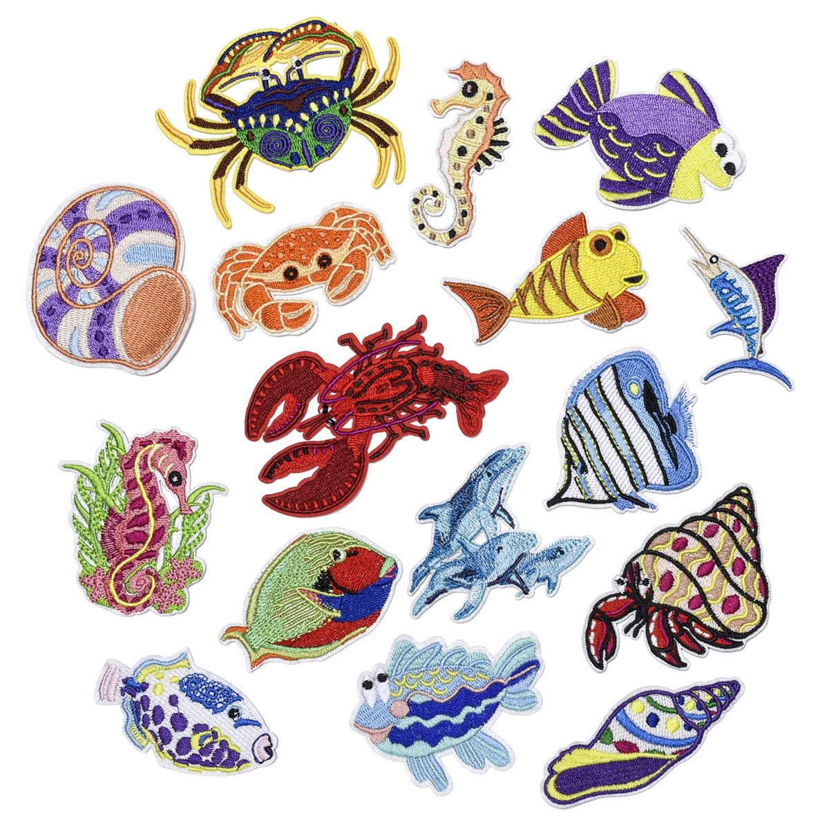 embroidery cloth stickers, underwater world prawns, turtles, conch cloth stickers, clothing accessories, patch stickers